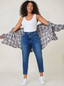 SHEIN Essnce Plus High Waist Skinny Jeans - Medium Wash - View 4