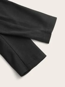 SHEIN Clasi Plus Fuzzy Trim Hooded Fold Pleated Overcoat - Black - View 4