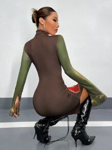 SHEIN ICON Body Heat Map Print Mock Neck Bodycon Dress - Multicolor - View 2