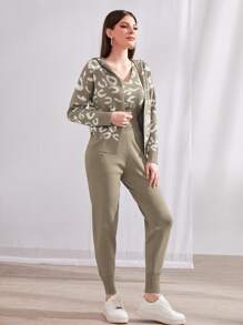 Mulvari 豹紋圖案開襟衫和毛衣背心和針織褲 - 卡其色 - 查看 4