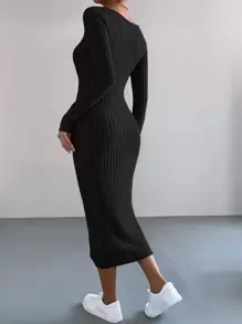 SHEIN Essnce Vestido ajustado tejido de canalé - Negro - Ver 2