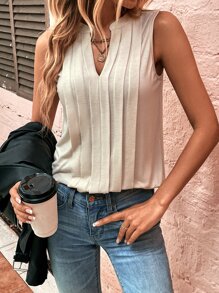 SHEIN LUNE 缺口領背心上衣 - 杏色 - 查看 1