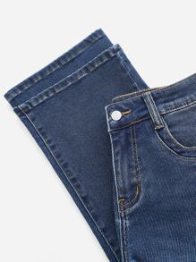 SHEINBlues Drop Waist Bootcut Leg Wool Denim Jeans - Dark Wash - View 13