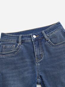 SHEINBlues Drop Waist Bootcut Leg Wool Denim Jeans - Dark Wash - View 16