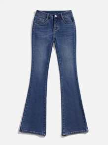 SHEINBlues Drop Waist Bootcut Leg Wool Denim Jeans - Dark Wash - View 9