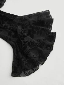 SHEIN MOD Floral Flocked Mesh Tie Front Top - Black - View 3