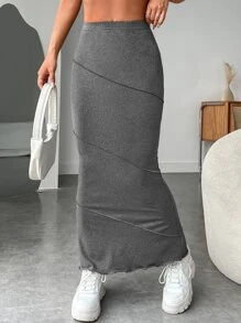 SHEIN EZwear Váy nữ Xù nhỏ màu trơn Giải trí - Xám - Xem 3