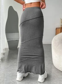 SHEIN EZwear Váy nữ Xù nhỏ màu trơn Giải trí - Xám - Xem 2