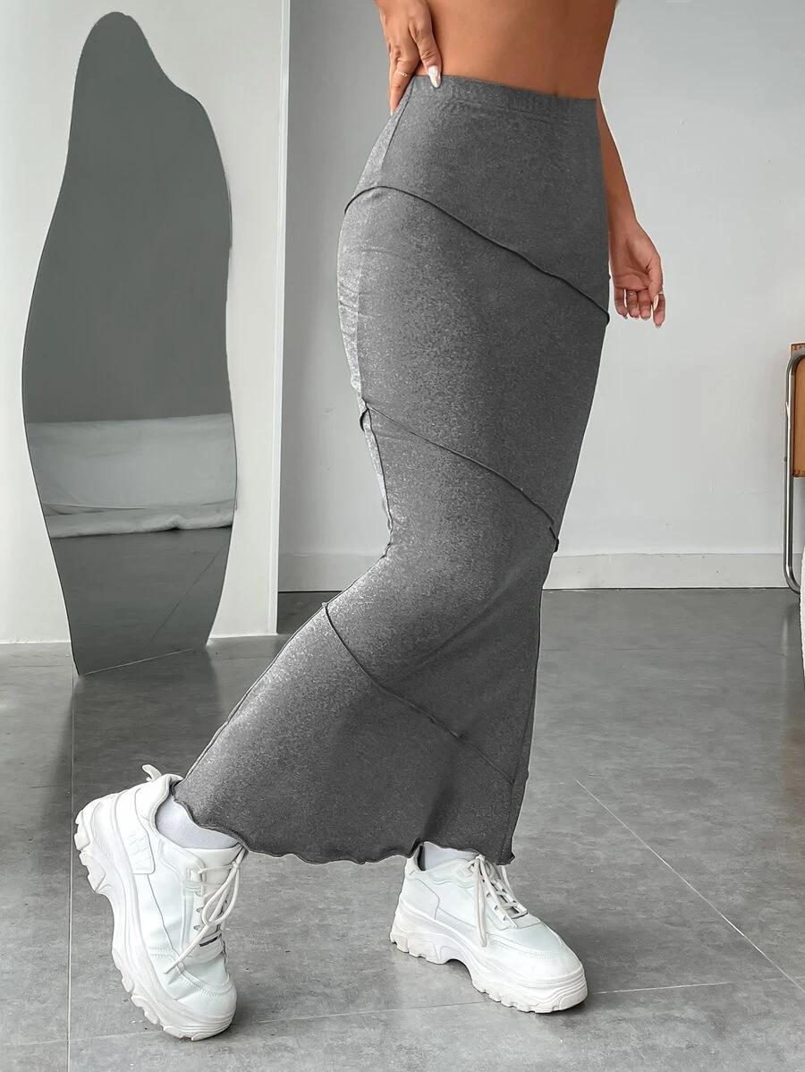 SHEIN EZwear Váy nữ Xù nhỏ màu trơn Giải trí - Xám - Xem 1