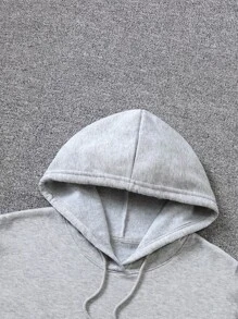 男士字母圖案袋鼠口袋抽繩保暖連帽衫 - 灰色 - 查看 4