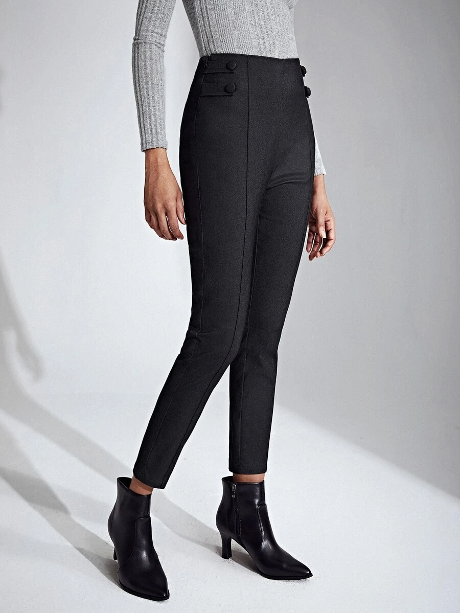 SHEIN Privé Button Detail Skinny Pants