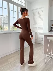 SHEIN EZwear Square Neck Flare Leg Jumpsuit