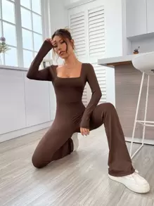SHEIN EZwear Square Neck Flare Leg Jumpsuit