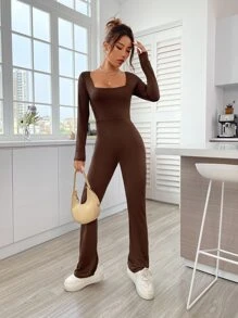 SHEIN EZwear Square Neck Flare Leg Jumpsuit