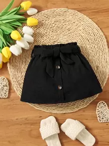 SHEIN Baby Girl Fake Button Paperbag Waist Belted Skirt