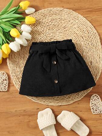 SHEIN Baby Girl Fake Button Paperbag Waist Belted Skirt
