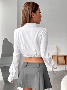 SHEIN Unity Twist Front Crop Shirt - White - View 2
