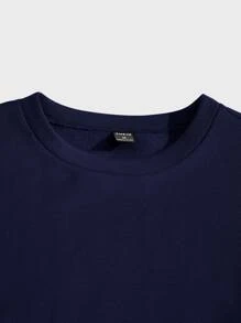 GENTILAND Men Patched Detail Pullover & Drawstring Waist Joggers - Navy Blue - View 5