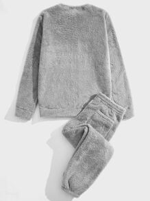Manfinity VCAY Hombres Pullover con diseño de parche con cordón de franela con pantalones