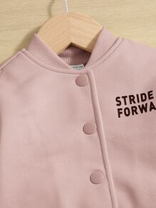 SHEIN 嬰兒標語圖案飛行員夾克和運動褲 - 藕粉色 - 查看 4