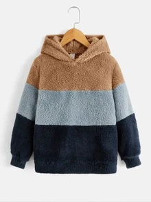 SHEIN Boys Colourblock Teddy Hoodie & Trousers - Multicolor - View 8