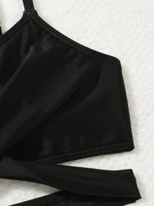 青少年女孩花卉印花交叉比基尼套装搭配沙滩裙夏季海滩