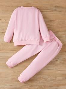 SHEIN Toddler Girls Heart Print Pullover & Joggers - Pink - View 2