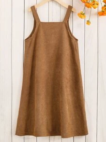 Chicas 1 pieza Vestido overol con botón de pana - Marrón - Ver 2