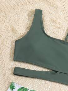 Teen Girls Random Tropical Print Cut Out Bikini Set Summer Beach - Multicolor - View 3