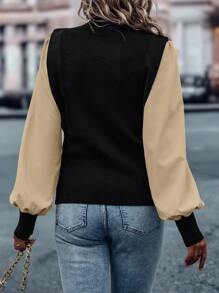 SHEIN LUNE Jersey de dos tonos de manga farol de cuello tortuga - Multicolor - Ver 2