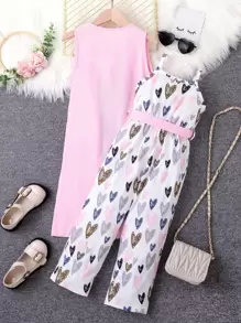 Elladie kids 少女心印花背心連身褲套裝和開襟外套 - 彩色 - 查看 2