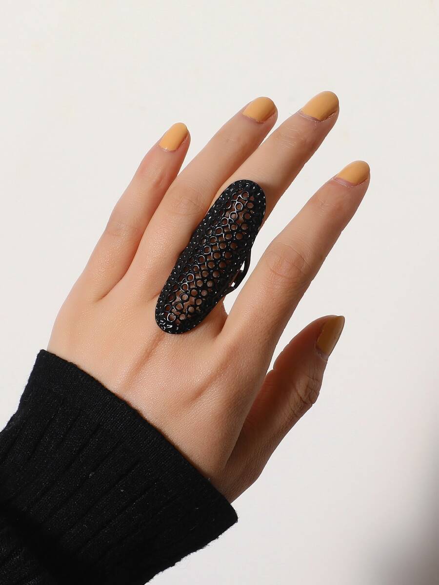 Hollow Out Ring Goth Punk Jewelry - Black - View 1