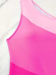 SHEIN Swim 撞色單肩鏤空連體泳衣 - 粉色 - 查看 4