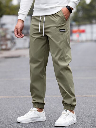 Guys Letter Patched Detail Drawstring Waist Pants