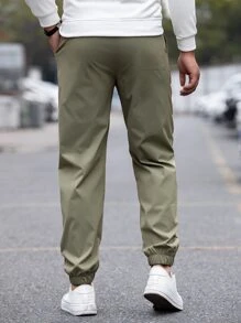 Manfinity Homme 男士字母撥片詳細收緊褲頭褲 - 軍綠色 - 查看 2