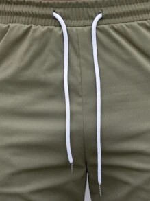 Manfinity Homme 男士字母撥片詳細收緊褲頭褲 - 軍綠色 - 查看 6