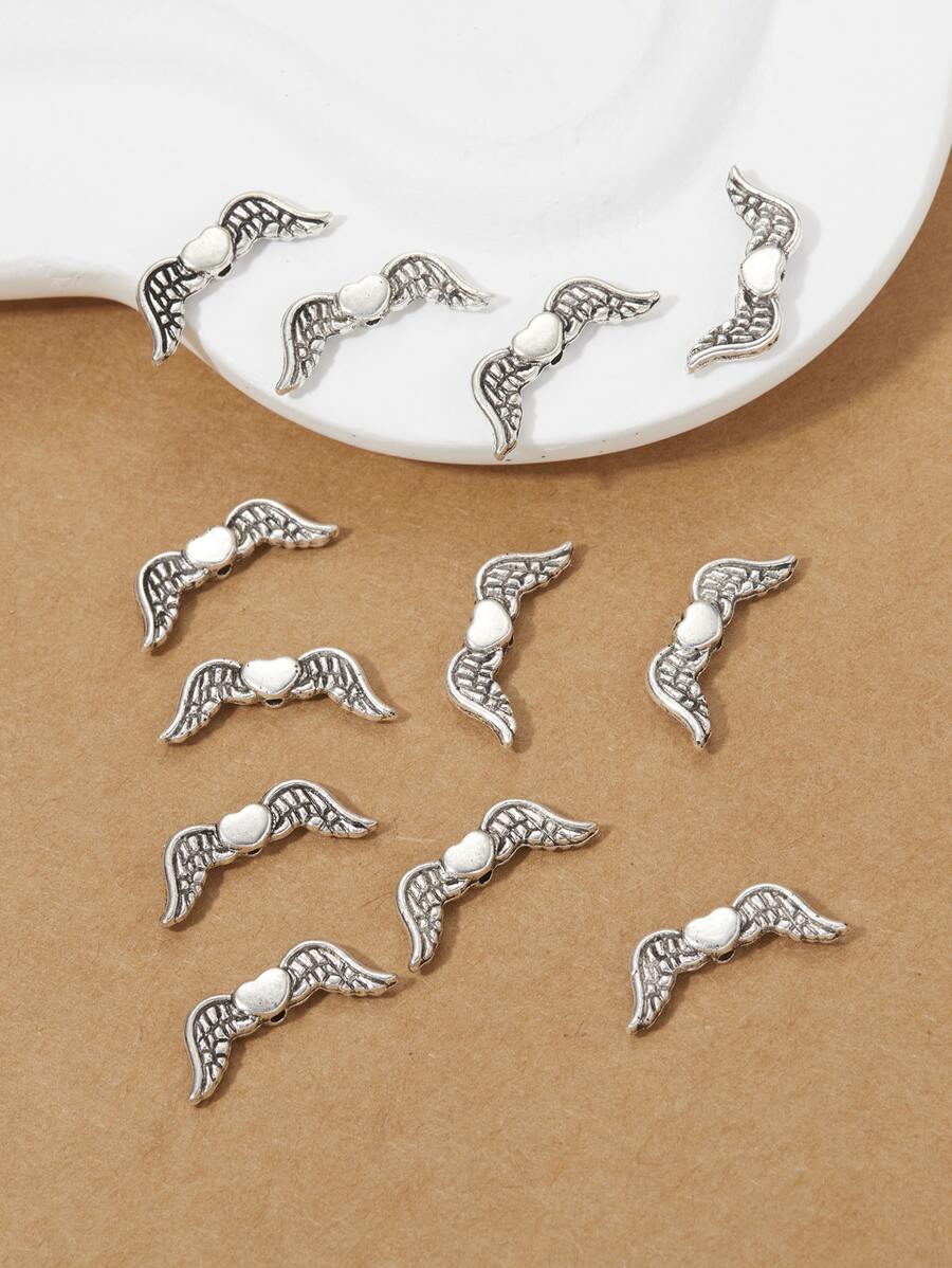 12入組翅膀和心形DIY釘珠 - 銀色 - 查看 1