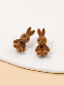 兔子設計耳釘 - 咖啡棕 - 查看 2