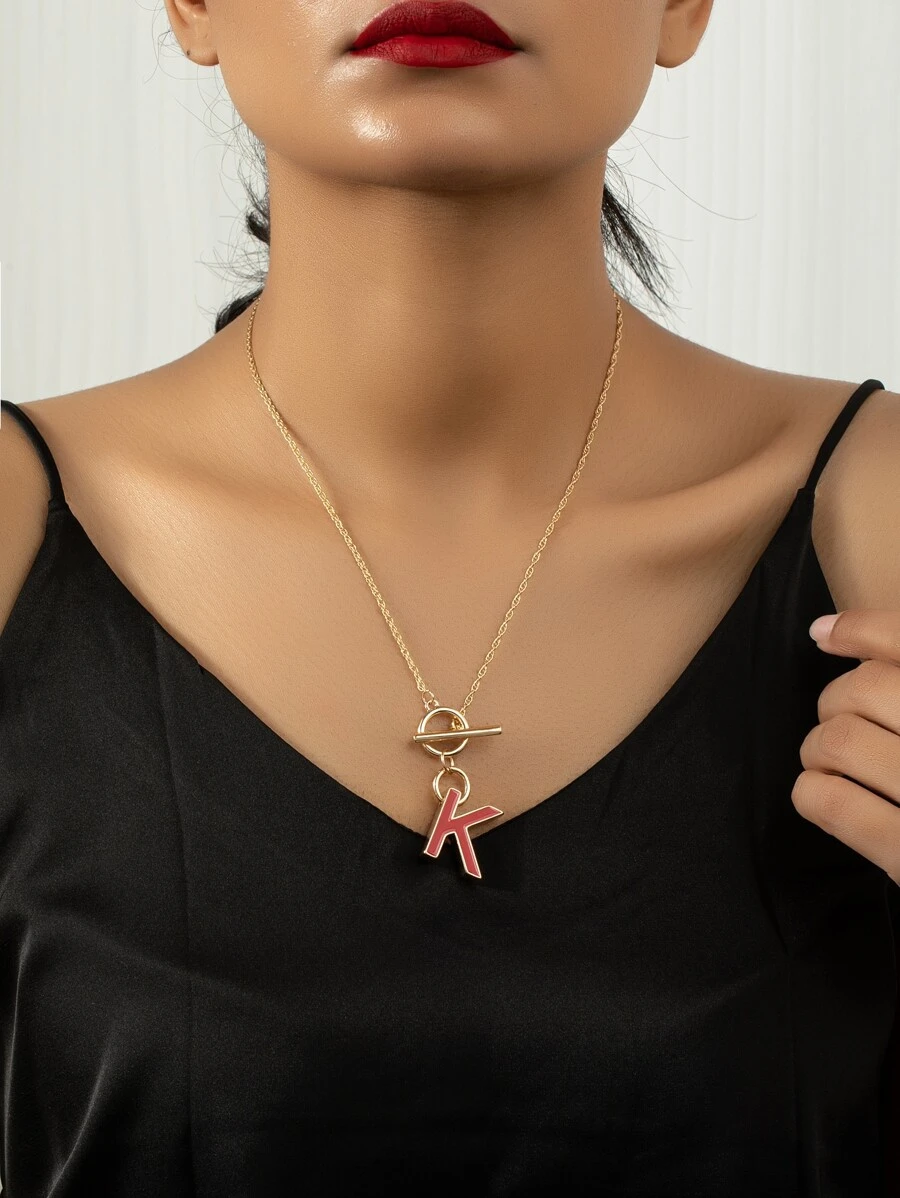 Letter Charm OT Buckle Necklace - Multicolor - View 1