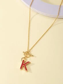 Letter Charm OT Buckle Necklace - Multicolor - View 2