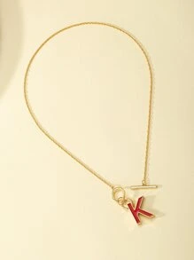 Letter Charm OT Buckle Necklace - Multicolor - View 4