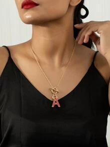 Letter Charm OT Buckle Necklace - Multicolor - View 1