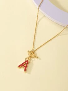 Letter Charm OT Buckle Necklace - Multicolor - View 2