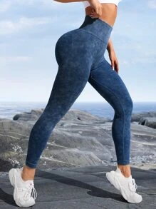 Easithlete Washed Yoga Leggings Scrunch Butt Tummy Control Sports Tights