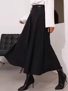 Modelyn High Waist Belted Flare Skirt - Black - View 5