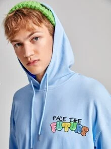 Manfinity RebelGame Loose Fit Men Cartoon & Slogan Graphic Drop Shoulder Drawstring Hoodie - Baby Blue - View 6