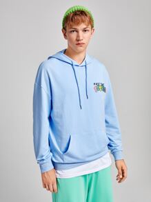 Manfinity RebelGame Loose Fit Men Cartoon & Slogan Graphic Drop Shoulder Drawstring Hoodie - Baby Blue - View 7