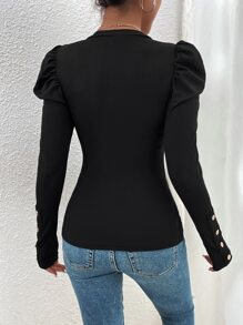 Chiquease 紐扣細節羊腿袖T恤 - 黑色 - 查看 2