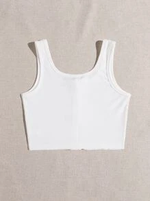 SHEIN EZwear Áo hai dây Gân đan màu trơn Giải trí - trắng - Xem 2