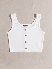 SHEIN EZwear Áo hai dây Gân đan màu trơn Giải trí - trắng - Xem 3